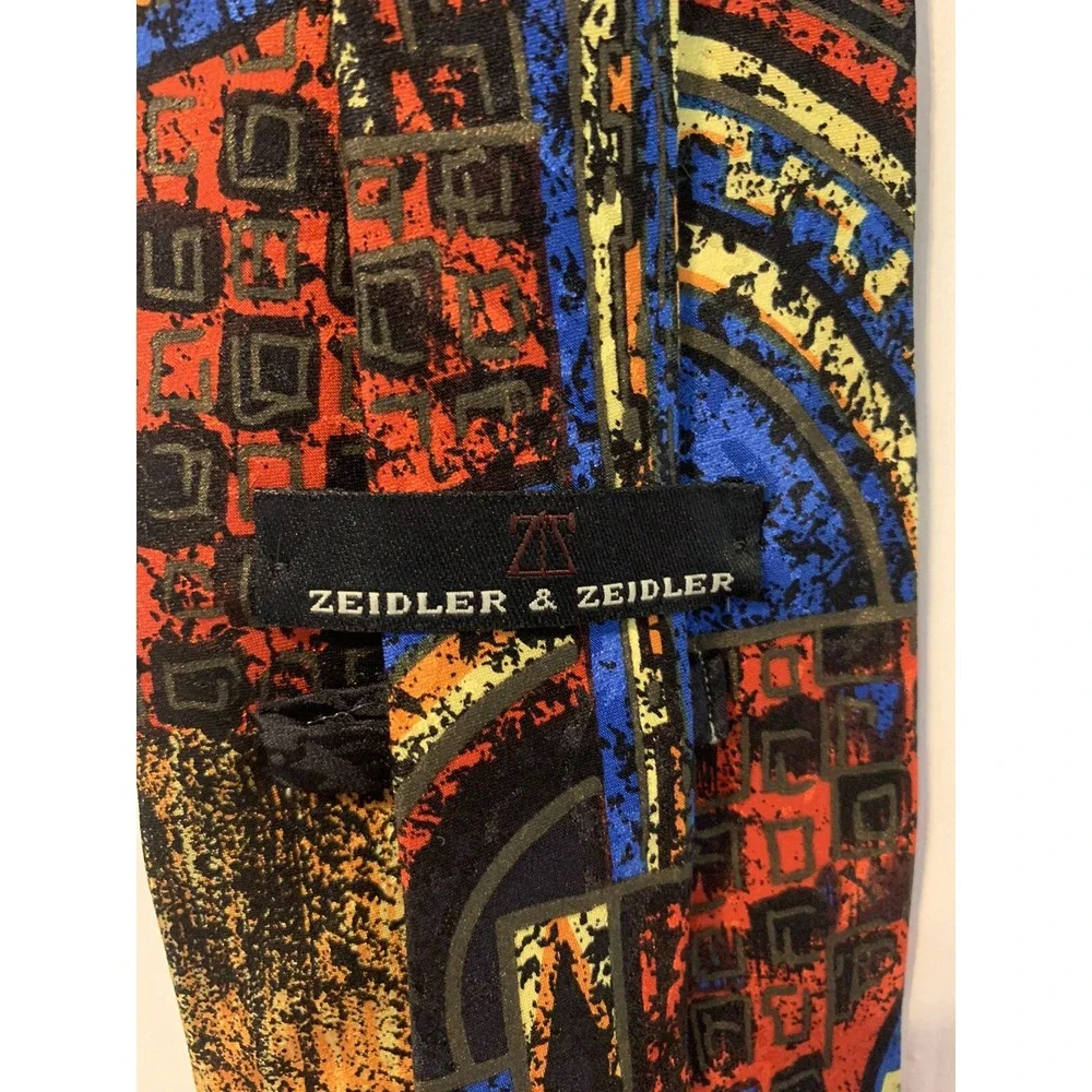 Ziedler and Zeidler Men's Neck Tie 100% Silk Made In Italy Abstract Geometric